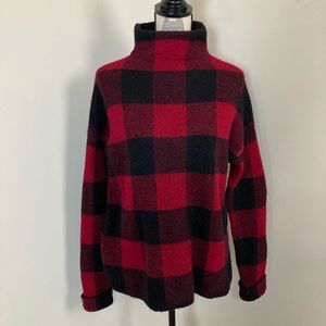 Tahari Women’s Red Black Plaid Square Turtleneck Wool Long Sleeves Sweater